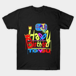 Happy Birthday Alphabet Letter (( J )) Dazzling Creative Design T-Shirt